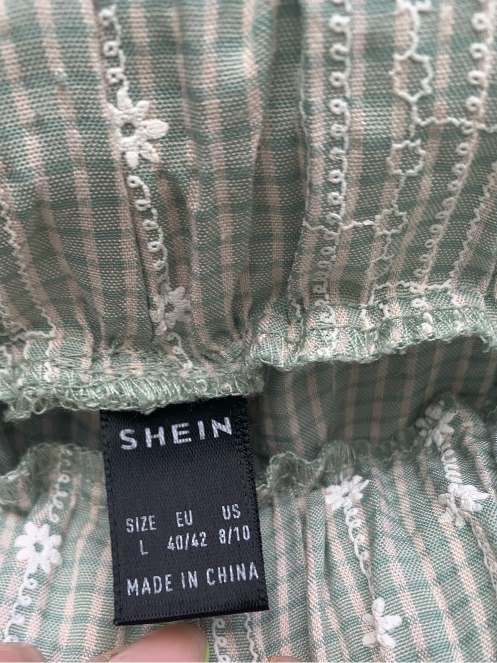 SHEIN Light Sage Green Wide Leg Embroidered Pants with Tie - Picture 3 of 8